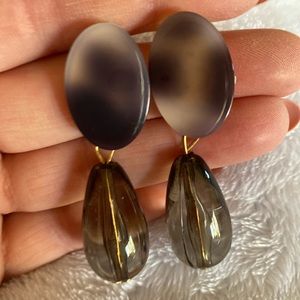 GREY ACRYLIC/GOLD TONE DANGLING POST EARRINGS